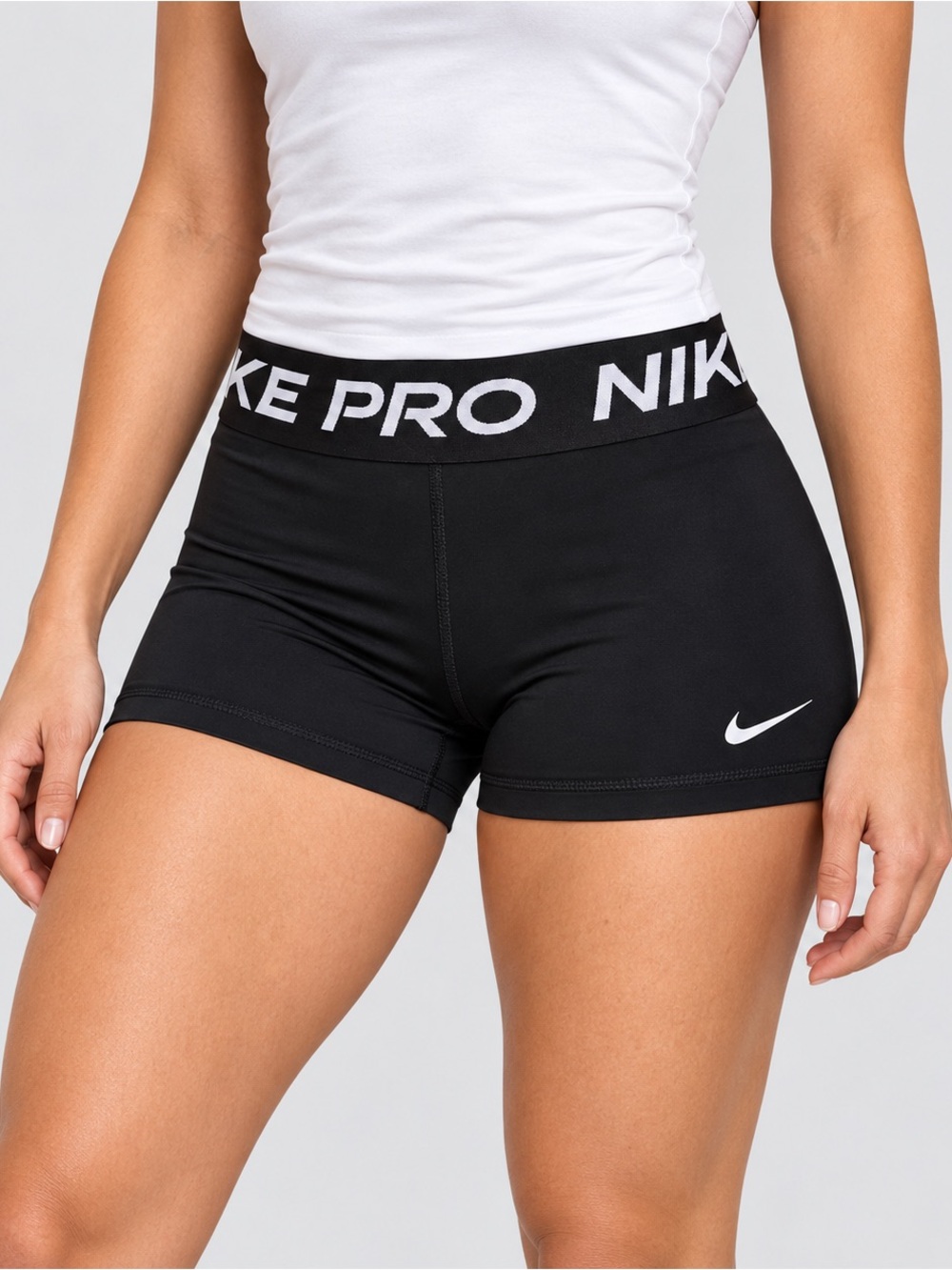 Nike Black Athletic Pro Compression Shorts with White Swoosh